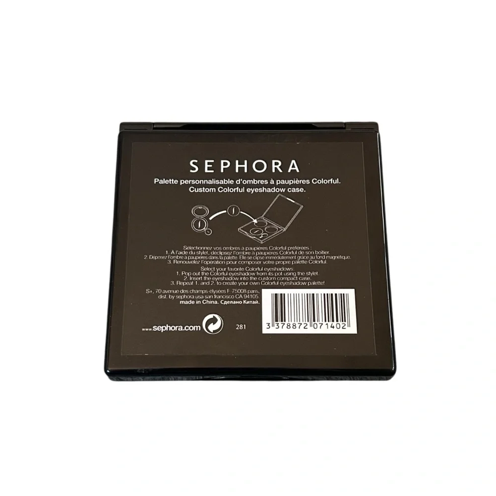 Sephora Custom Colorful Eyeshadow Case + 2 Shadows Black & Silver Refillable